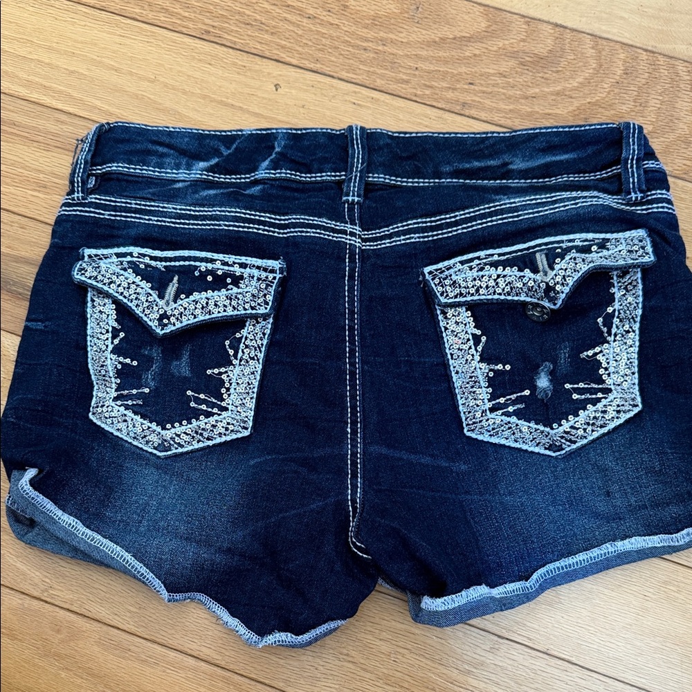 Ariya Dark Blue Jean Shorts with Silver Embellishments